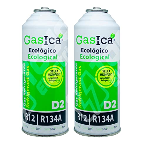 Ralertreik Gasica D2 Pack Ahorro (2 Botellas x226Gr) Gas Refrigerante Orgánico Ecológico Sustituto de R12, R134A valido para recargas en vehículos Nevera Congeladores